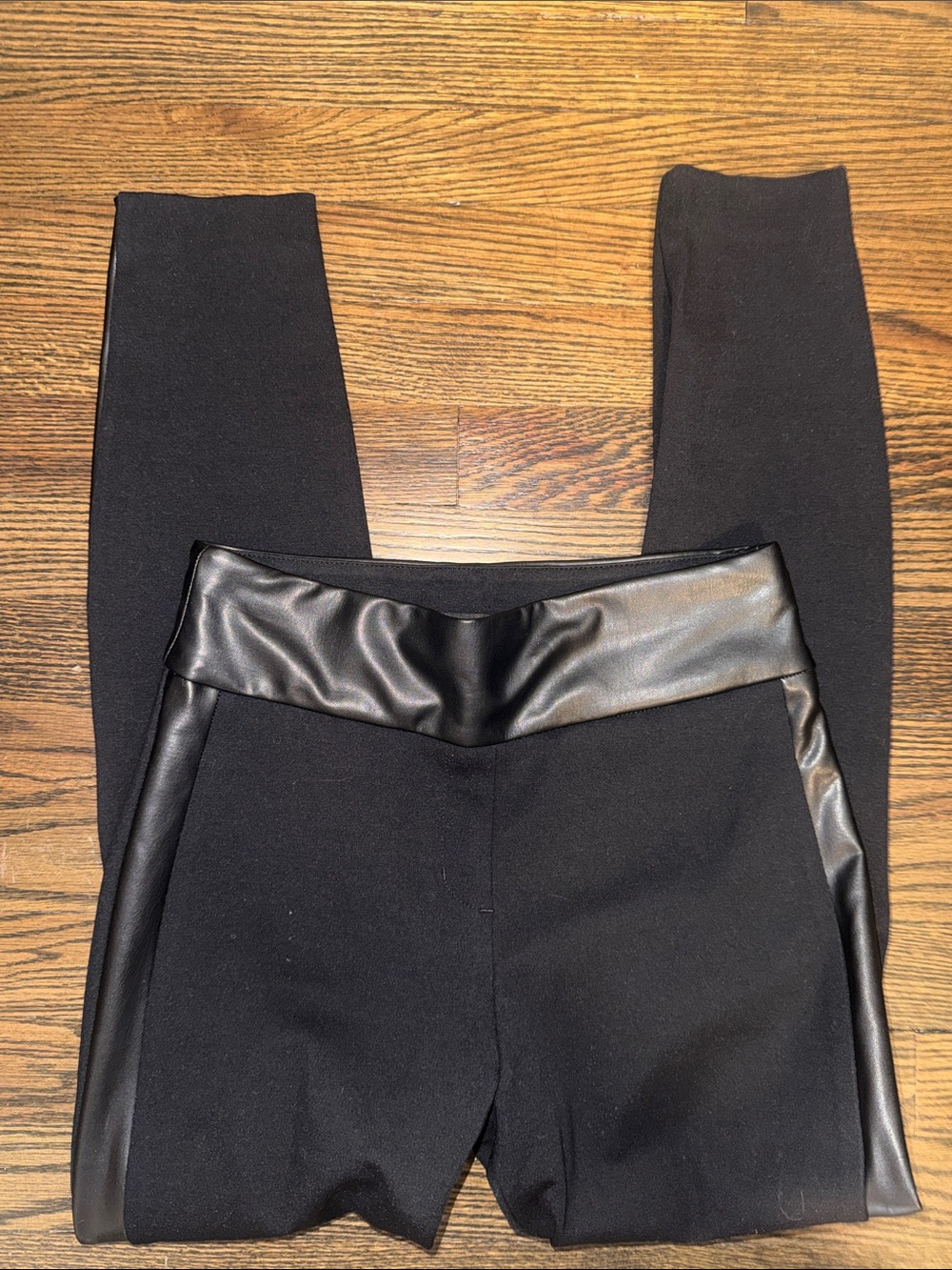 Express Black Ponte Leggings with Faux-Leather Waistband & Side Panels